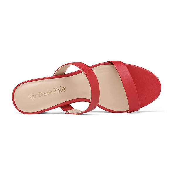 Two Strap Chunky Heel Sandals - RED PU - 3